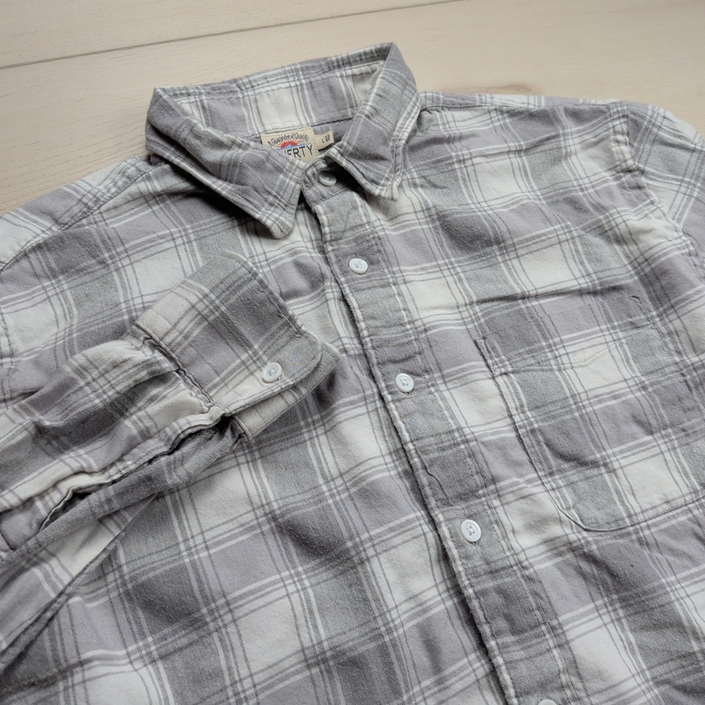Faherty The All Time Shirt Men L Gray Plaid Soft Stretch Lightweight Long Sleeve